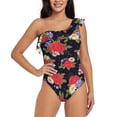 thumbnail image 1 of Rateoe Red Rose Flower Pattern Women One Piece Swimsuits Tummy Control One Shoulder Bathing Suits Ruffle Swimwear-X-Large, 1 of 6