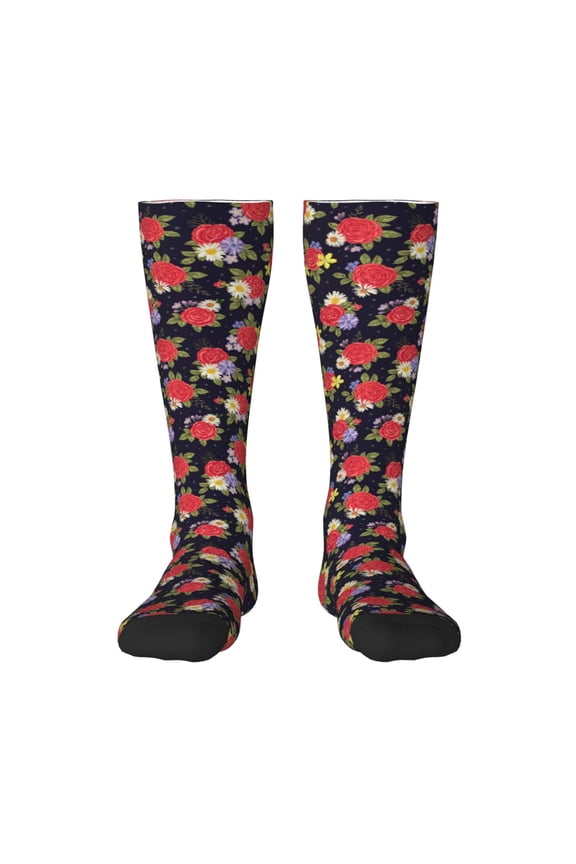 Red Rose Flower Pattern Women’s Knee High Crew Socks,Trouser Socks Comfortable, Breathable, Moisture-Wicking and Soft