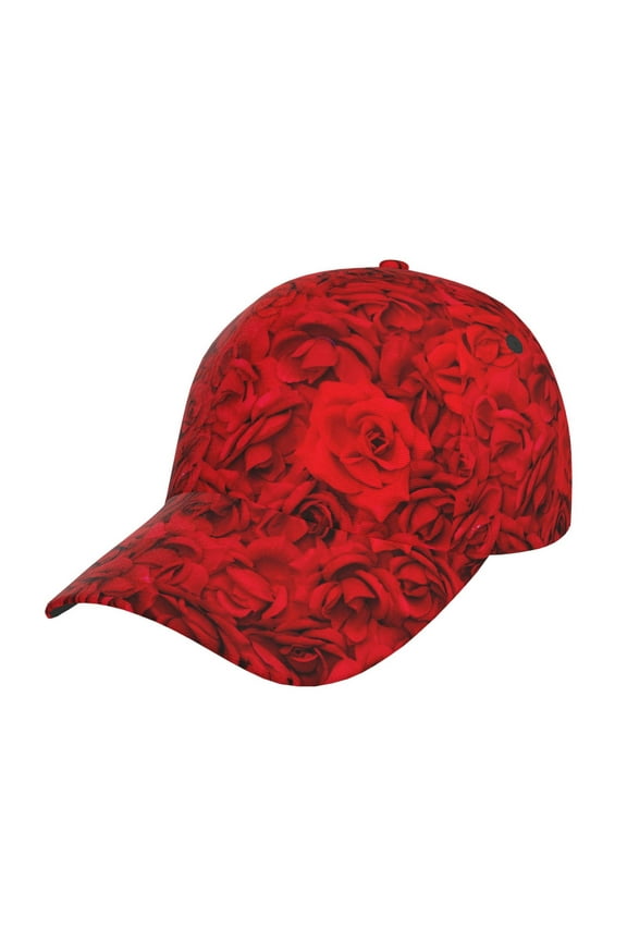 Red Rose Pattern Baseball Cap Outdoor Cap Mountain Dad Hat - Unstructured Soft Cotton Cap-Adjustable UV Protection Cap