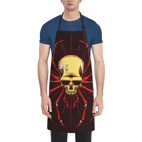 Rateoe Red Skull Spider Aprons with Pocket,Men Womens Aprons Waterproof Adjustable Cooking Aprons for Kitchen Gardening and Salon