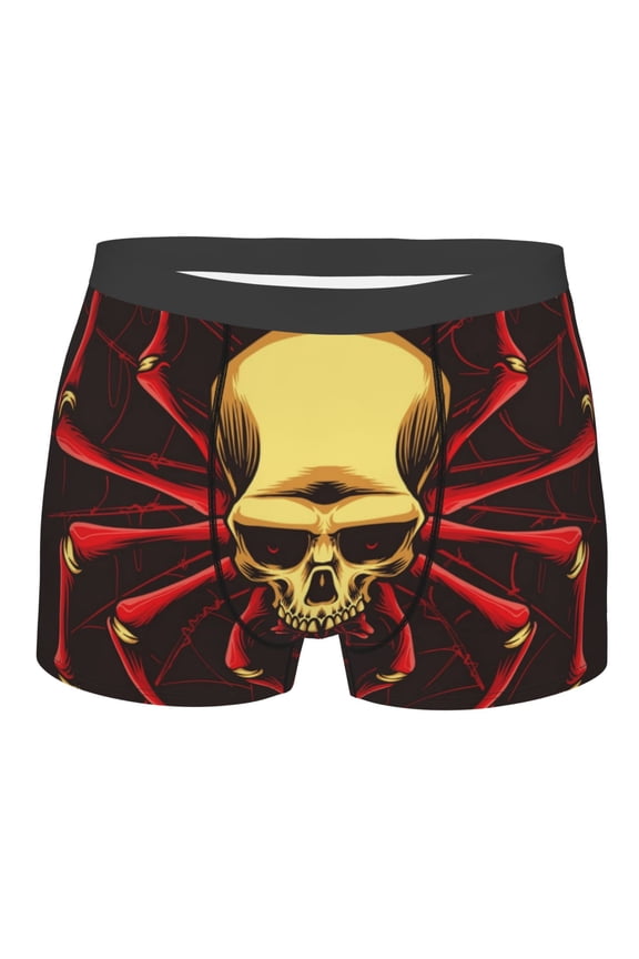 Red Skull Spider Mens Boxer Briefs Poly Spandex Performance Boxer Briefs Underwear Hem Boxer Briefs - Large