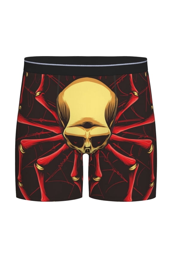 Red Skull Spider Print Men’s Underwear Boxer Briefs Soft Comfortable Underwear Boxer Briefs, Long Leg Briefs,Anti-chafing Boxer Briefs