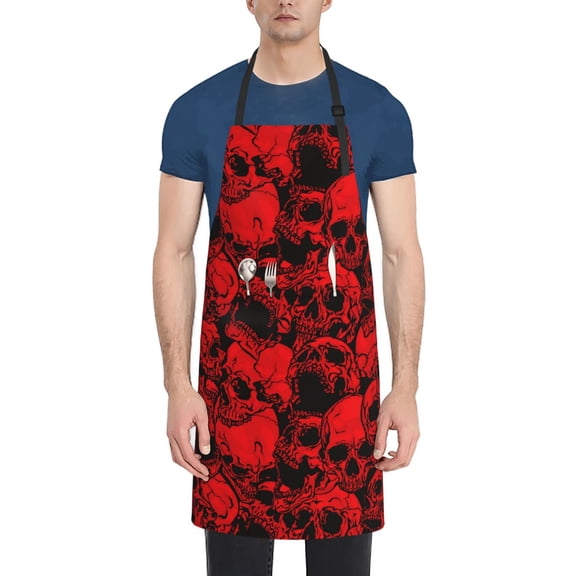 Rateoe Red Skulls 3 Aprons with Pocket,Men Womens Aprons Waterproof Adjustable Cooking Aprons for Kitchen Gardening and Salon