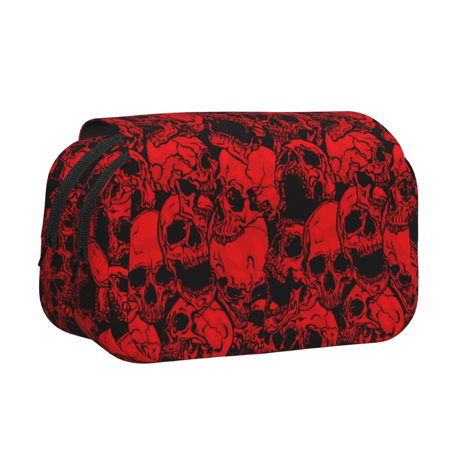 Rateoe Red Skulls 3 Pattern Double Clamshell Pen Case, Storage Organizer with Two Zipper Compartments– Holds Up to 50 Pencils & Pens