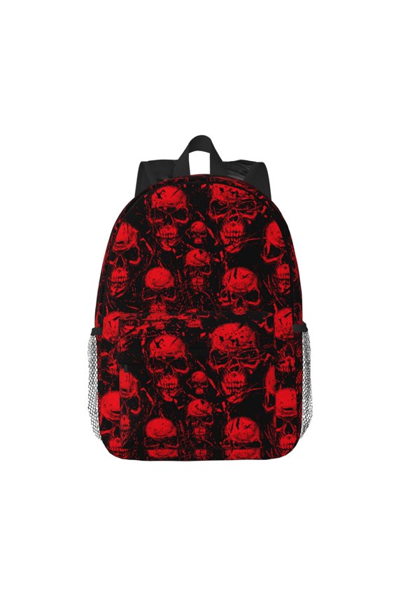 Red Skulls Pattern Student Backpack Water-resistant Backpack 15-inch Laptop Backpack Lightweight Adjustable School Backpack