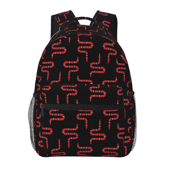 Rateoe Red Snake Pattern Casual Backpack for School, Work, Travel Adjustable Straps, Multiple Compartments Ergonomic Design, Fits Laptops and Tablets