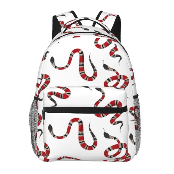 Rateoe Red Snake Pattern Casual Backpack for School, Work, Travel Adjustable Straps, Multiple Compartments Ergonomic Design, Fits Laptops and Tablets