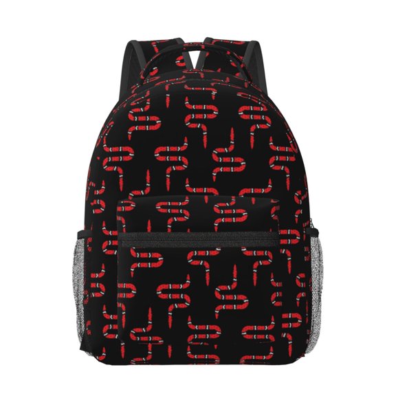 Rateoe Red Snake Pattern Durable Student Backpack Laptop Bag- Ergonomic Design, Waterproof Twill Fabric - Ideal for School, Travel, and Outdoor Activities
