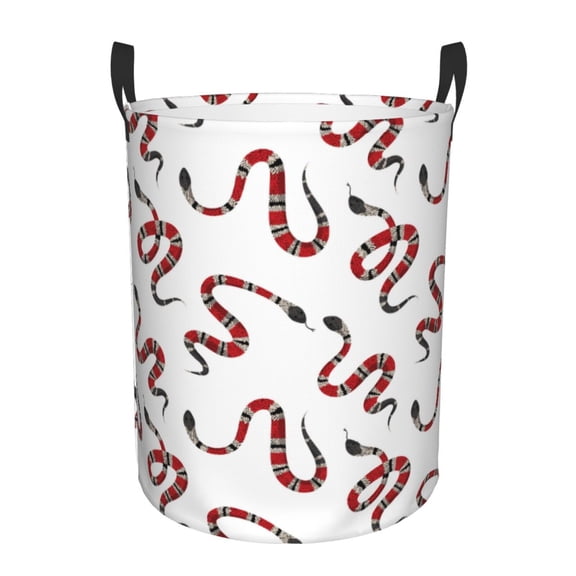 Rateoe Red Snake Pattern Round Laundry Hamper Basket, Tall Hamper Basket for Blanket Storage, Nursery Clothes Hamper for Laundry in Bedroom and College Dorm-