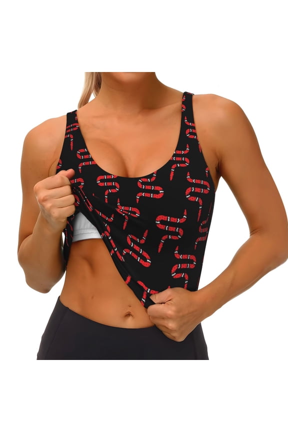 Red Snake Print Womens' Sports Bras Scoop Neck Sports Vest- Padded U Back Seamless High Impact Support