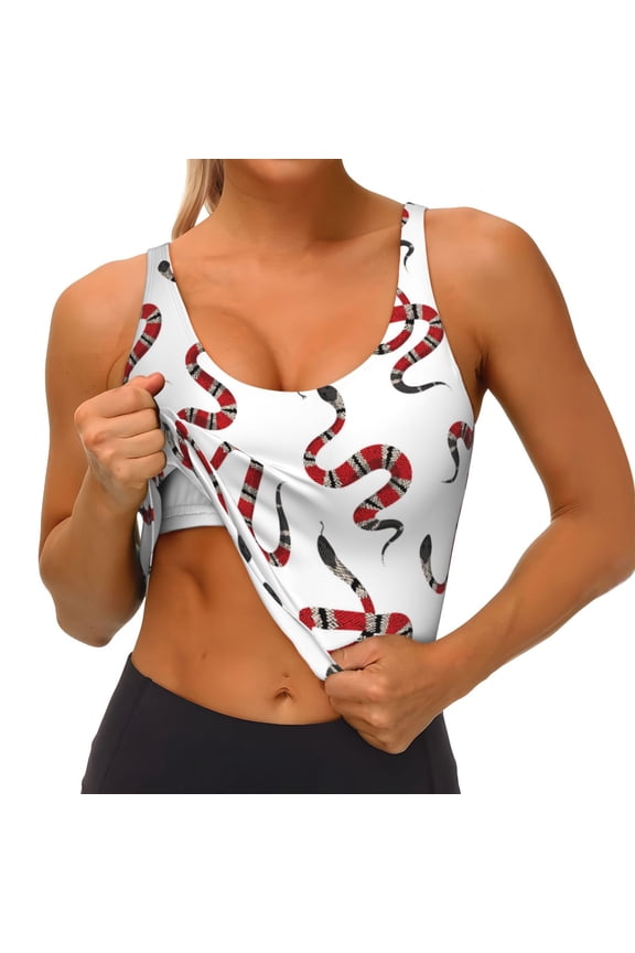 Red Snake Print Womens' Sports Bras Scoop Neck Sports Vest- Padded U Back Seamless High Impact Support