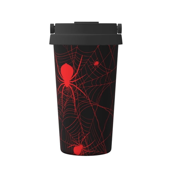 Rateoe Red Spider On The Web Pattern Travel Coffee Mug Tumbler with Flip Lid | Reusable Insulated Stainless Steel Cold Brew Iced Coffee Cup Thermos