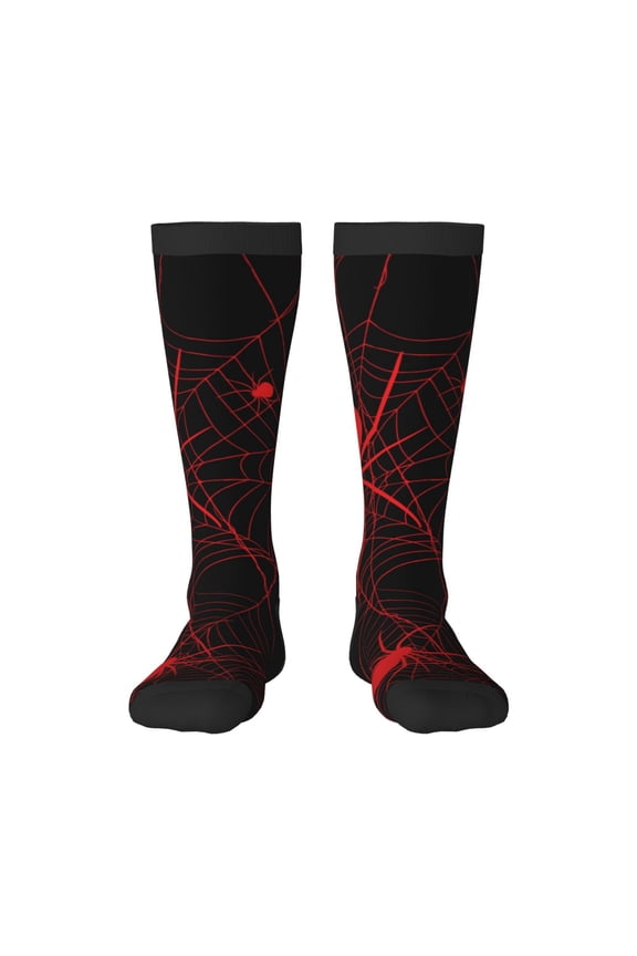 Red Spider On The Web Pattern Women’s Knee High Crew Socks,Trouser Socks Comfortable, Breathable, Moisture-Wicking and Soft
