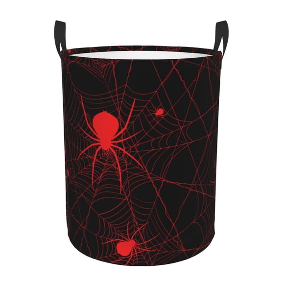 Rateoe Red Spider On The Web Pattern Round Laundry Hamper Basket, Tall Hamper Basket for Blanket Storage, Nursery Clothes Hamper for Laundry in Bedroom and College Dorm-Small