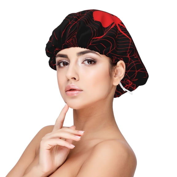 Rateoe Red Spider On The Web Pattern Silk Satin Hair Bonnet for Sleeping, Adjustable Sleep Cap Turban for Women , Curly Straight Hair Long Large Braid
