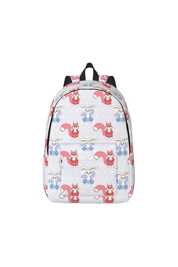 Red Squirrel And Blue Rabbit Pattern Canvas College Laptop Backpack,Travel Daypack,Durable Rucksack Travel Notebook Bag School Backpack Book Bag for Men Women-Small