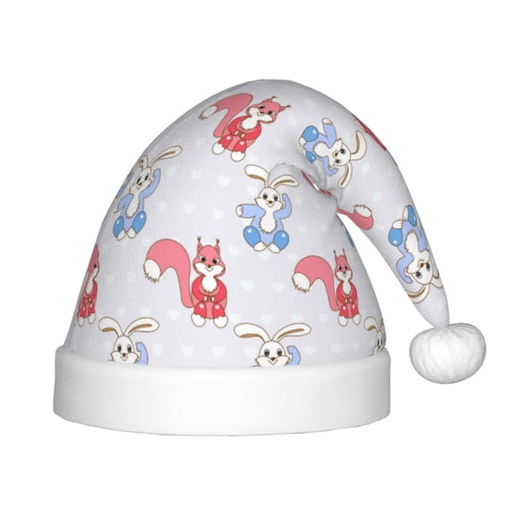 Rateoe Red Squirrel And Blue Rabbit Santa Hat Confortable Christmas Hat for Christmas Party Favors Fit for Kids