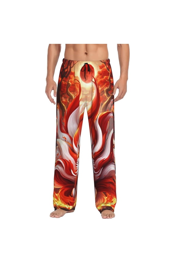 Red Sun Flame Fox Pattern Men’s Ultra-Soft Comfy Pajama Lounge Pants Sleepwear,Comfortable Lounge Wear,lightweight Pajamas, Casual Home Wear-Large