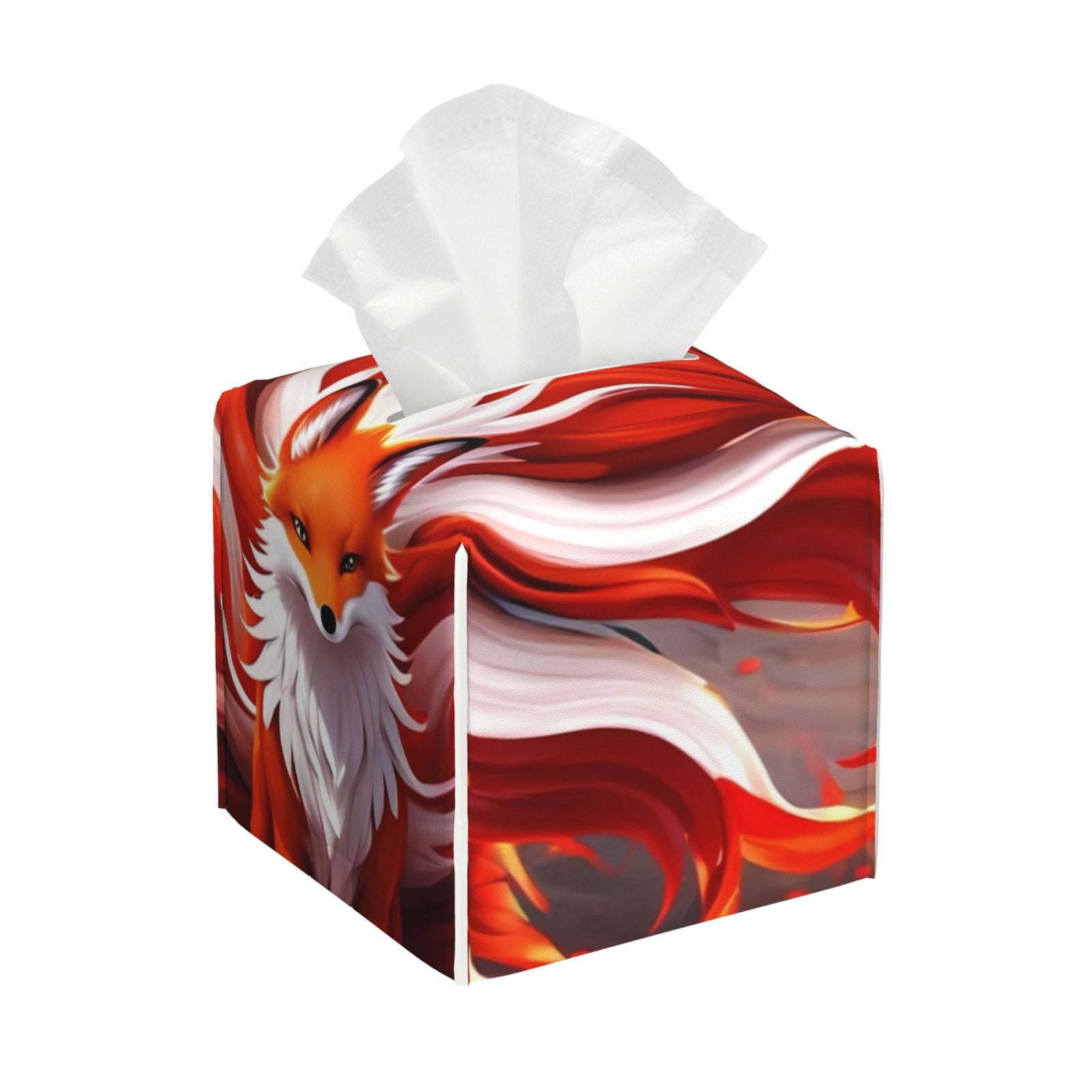 Rateoe Red Sun Flame Fox Pattern Tissue Box Cover, Modern Square ...