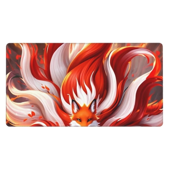 Rateoe Red Sun Flame Fox Print Mouse Pad - Extended Large Gaming Mousepad,Non-Slip Stitched Edge,16x29.5 Inch
