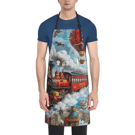 Rateoe Red Train Hot Air Balloon Aprons with Pocket,Men Womens Aprons Waterproof Adjustable Cooking Aprons for Kitchen Gardening and Salon