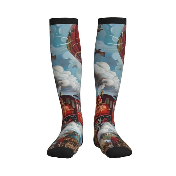 Rateoe Red Train Hot Air Balloon Compression Socks for Women and Men 20-30mmHg-Circulation Support Socks Knee High Nurse Pregnant Running Medical and Travel Athletic
