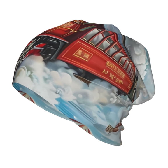 Rateoe Red Train Hot Air Balloon Kids Beanie Warm Knit Beanie Hats Boys Girls Winter Hat Soft Slouchy Hats for Kids