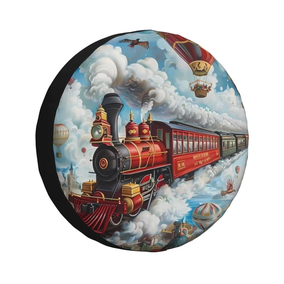 Rateoe Red Train Hot Air Balloon Pattern Tire Cover Wheel Protectors Weatherproof Wheel Covers Universal Fit for Trailer Rv SUV Truck Camper Travel Trailers Accessories-15 inch