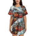 thumbnail image 1 of Rateoe Red Train Hot Air Balloon for 2 Piece Short Sleeves Pajama Sets Casual Lounge Sleepwear Ladies Pjs Sets with Pocket-3X-Large, 1 of 6