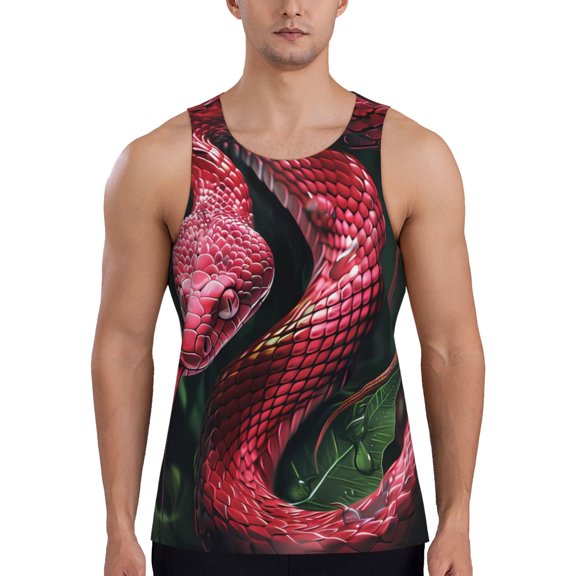 Rateoe Red Viper Jungle Intensity Pattern Sleeveless Gym Shirt Muscle Tee Breathable Workout Shirt Slim-Fit Tank Quick Dry Fit Muscle Tank Top Bodybuilding Sleeveless T Shirt-XX-Large