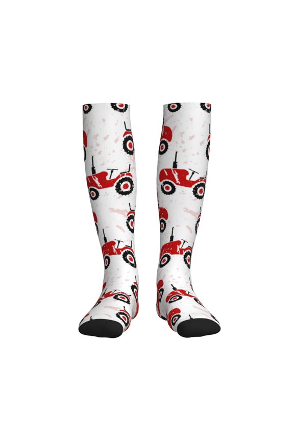 Red Wheeled Tractors Compression Socks for Women and Men 20-30mmHg-Circulation Support Socks Knee High Nurse Pregnant Running Medical and Travel Athletic