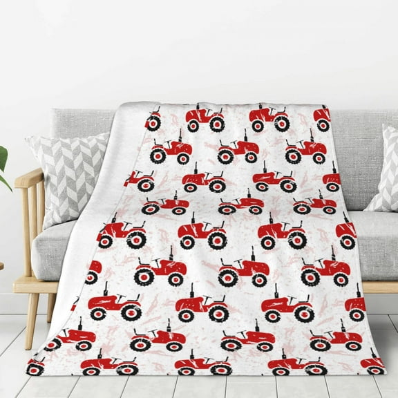 Rateoe Red Wheeled Tractors Pattern Flannel Throw Blanket, Ultra-soft Blanket for Bed, Couch, Car, Hypoallergenic Anti-pilling blanket-40"x30"(Vertical)