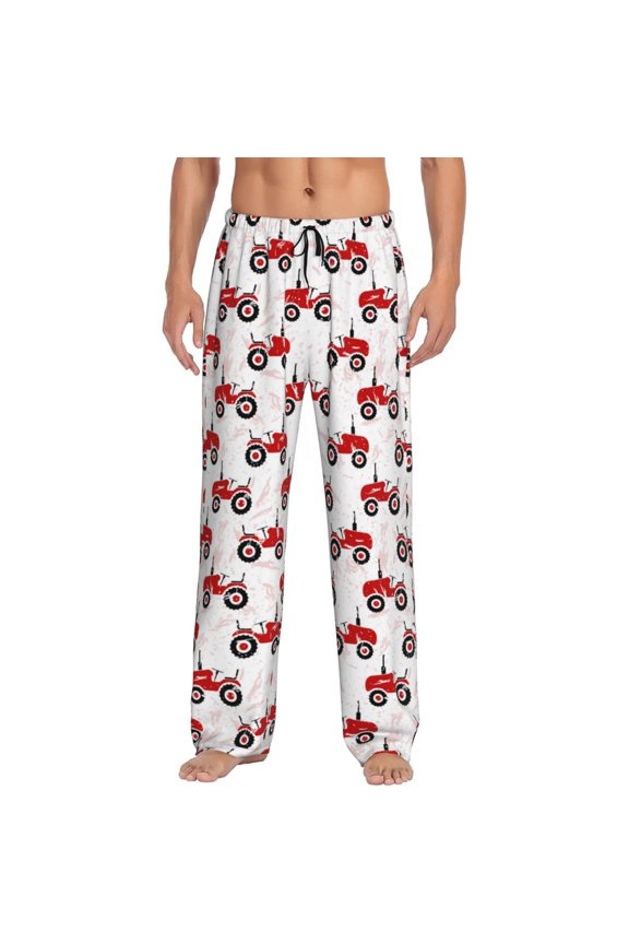 Red Wheeled Tractors Pattern Men’s Ultra-Soft Comfy Pajama Lounge Pants Sleepwear,Comfortable Lounge Wear,lightweight Pajamas, Casual Home Wear-Large