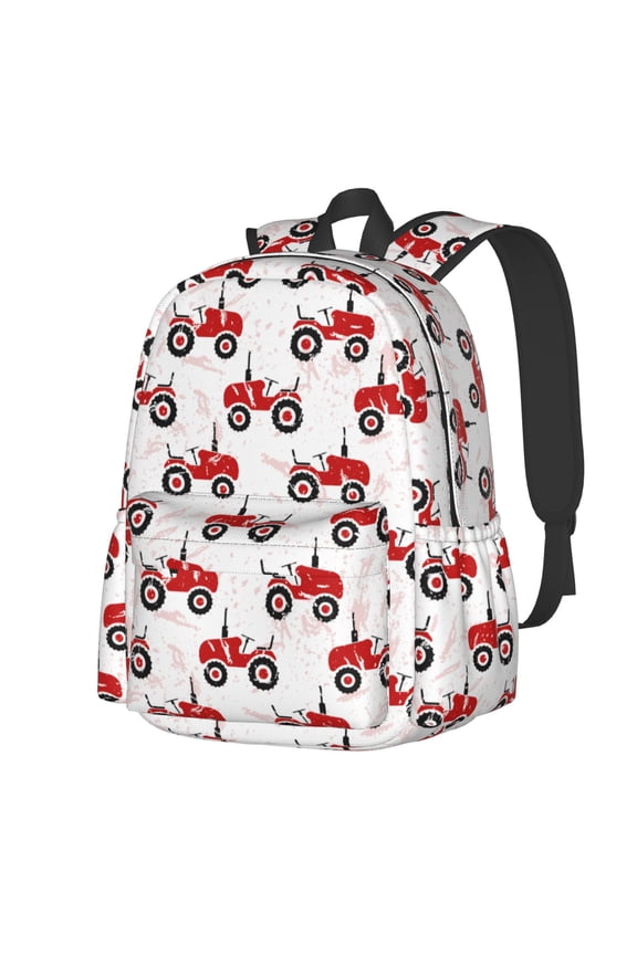 Red Wheeled Tractors Pattern Student Backpack,Backpack for School,Lightweight Bag,Travel Backpack,Outdoor Backpack,Large Capacity Backpack