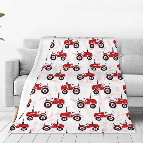 Rateoe Red Wheeled Tractors Print Fuzzy Fleece Throw Blanket Extra Large,Super Soft,Fluffy and Warm Blankets for Couch,Bed,All Season Use (60"x50")