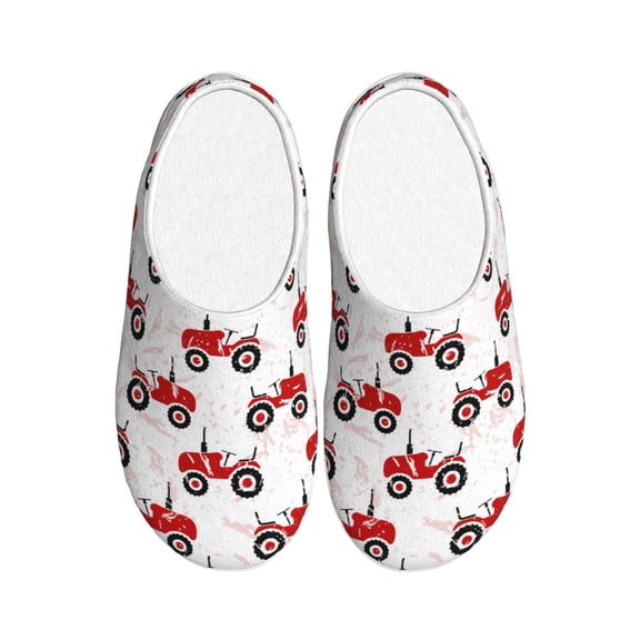 Rateoe Red Wheeled Tractors Print Women's Men's Cotton Knit Slippers Lightweight Memory Foam Indoor House Shoes with Anti-Skid Sole-42/43
