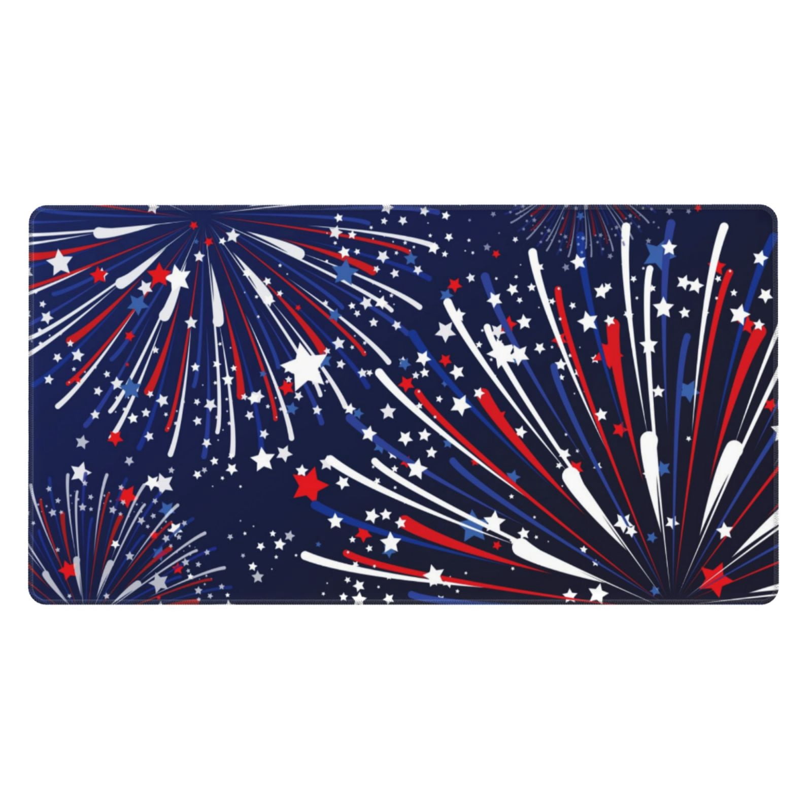 Rateoe Red White Blue Fireworks 1 Print Mouse Pad - Extended Large Gaming Mousepad,Non-Slip Stitched Edge,16x29.5 Inch