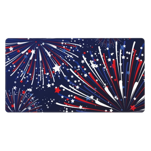 Rateoe Red White Blue Fireworks 1 Print Mouse Pad - Extended Large Gaming Mousepad,Non-Slip Stitched Edge,16x29.5 Inch
