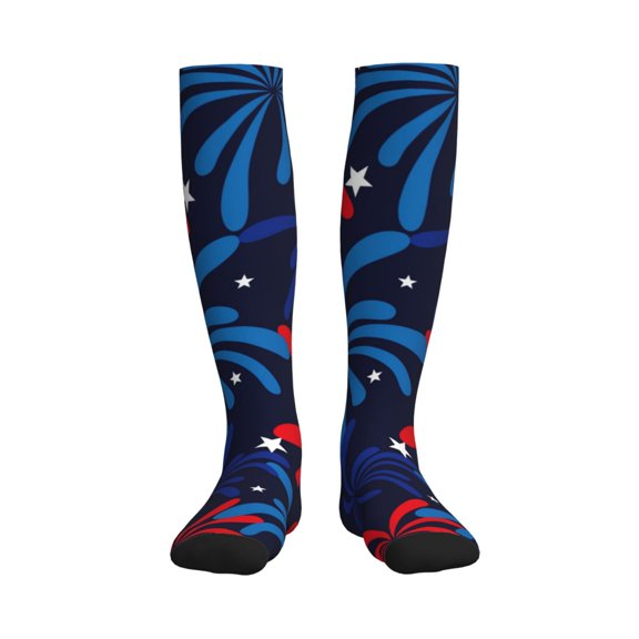 Rateoe Red White Blue Fireworks Compression Socks for Women and Men 20-30mmHg-Circulation Support Socks Knee High Nurse Pregnant Running Medical and Travel Athletic