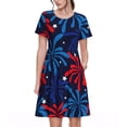 thumbnail image 1 of Rateoe Red White Blue Fireworks Pattern Women’s Short Sleeve Dress – Casual Elegant Summer A-Line Dress for Everyday Wear, 1 of 6