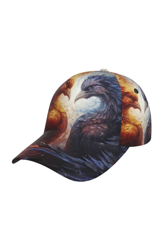 Red And White Fire Bird Pattern Mens Baseball Cap Adjustable Curved Brim Hat, Soft Cotton Sports Cap for Outdoor, Casual, and Everyday Wear, Comfortable & Breathable