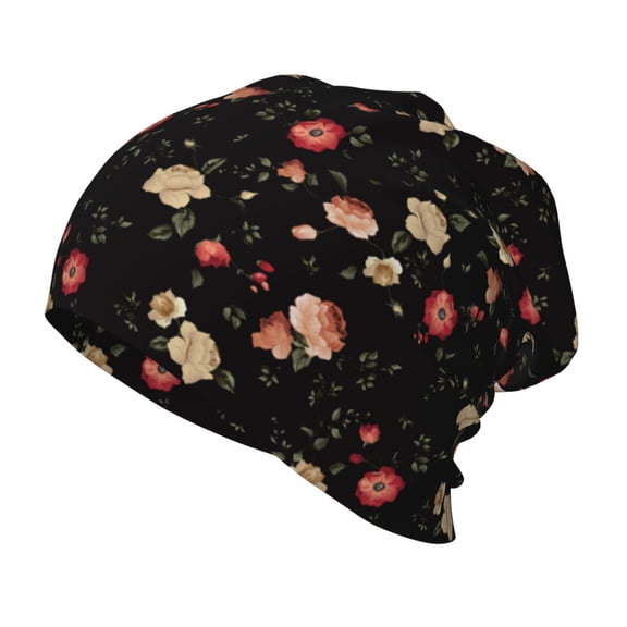 Rateoe Red White Flowers Kids Beanie Warm Knit Beanie Hats Boys Girls Winter Hat Soft Slouchy Hats for Kids