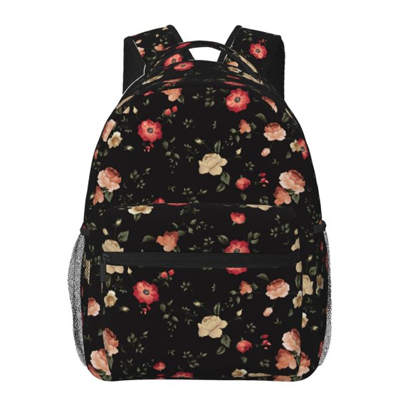 Rateoe Red White Flowers Pattern Casual Backpack for School, Work, Travel Adjustable Straps, Multiple Compartments Ergonomic Design, Fits Laptops and Tablets