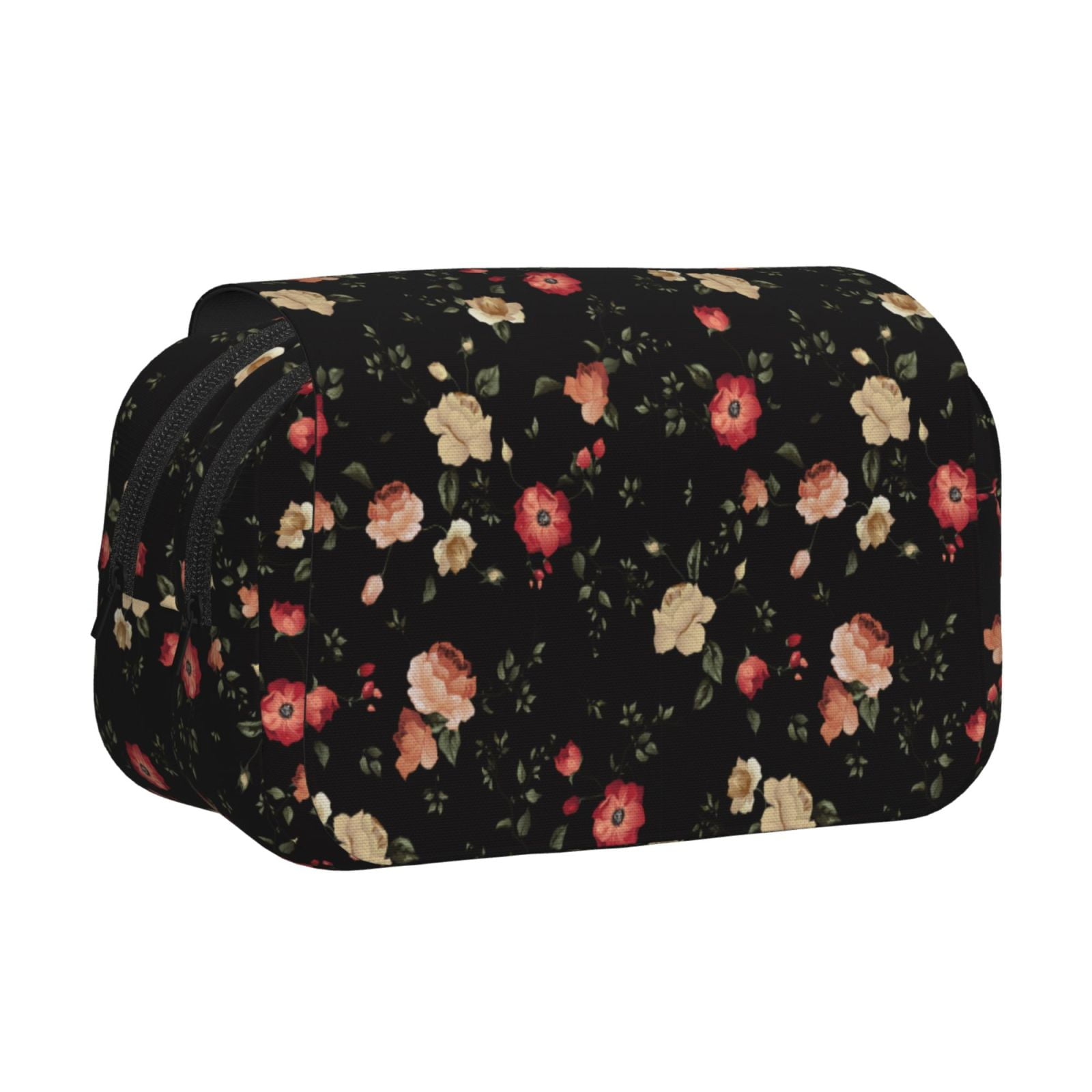 Rateoe Red White Flowers Pattern Double Clamshell Pen Case, Storage Organizer with Two Zipper Compartments– Holds Up to 50 Pencils & Pens