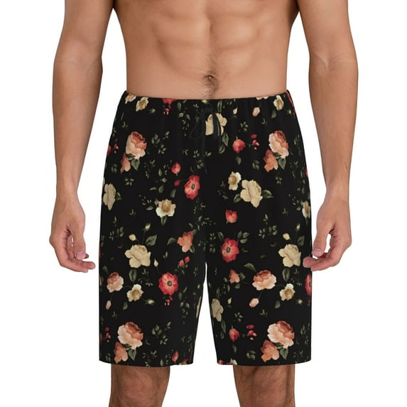 Rateoe Red White Flowers Print Men's Lounge Shorts – Soft & Breathable Pajama Bottoms with Pockets, Elastic Waistband, Lightweight Sleepwear for Nightwear & Loungewear-4X-Large