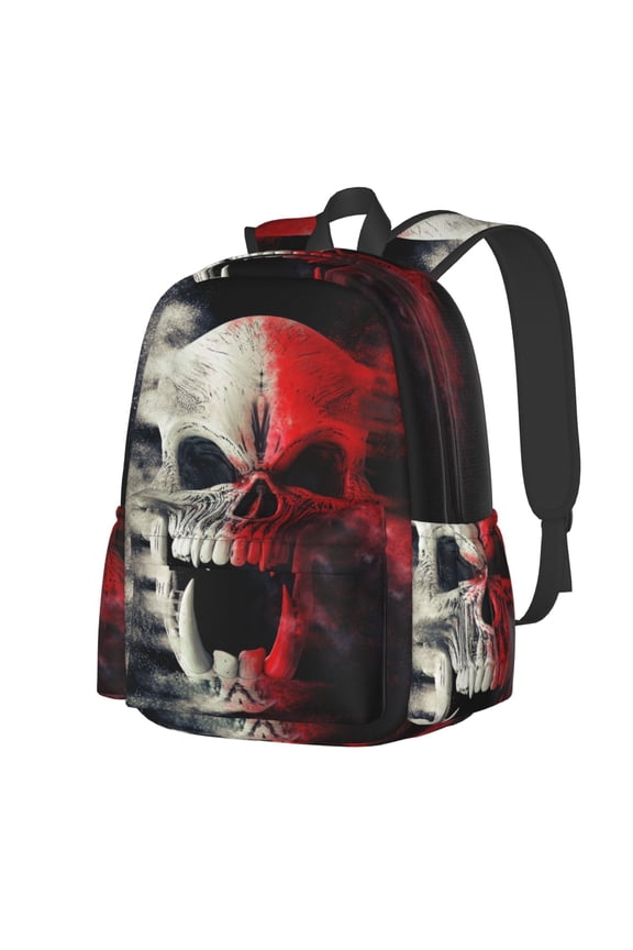 Red And White Screaming Demon Skull Pattern Student Backpack,Backpack for School,Lightweight Bag,Travel Backpack,Outdoor Backpack,Large Capacity Backpack