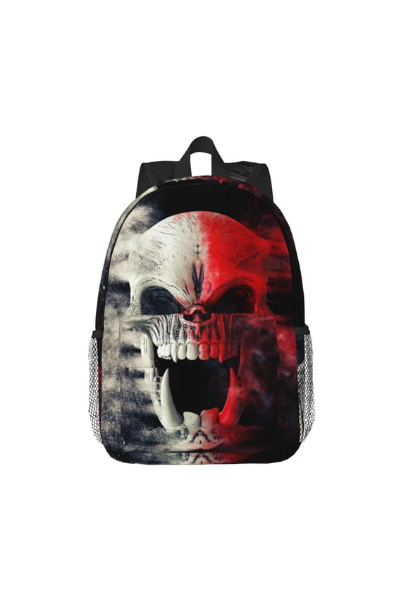 Red And White Screaming Demon Skull Pattern Student Backpack Water-resistant Backpack 15-inch Laptop Backpack Lightweight Adjustable School Backpack