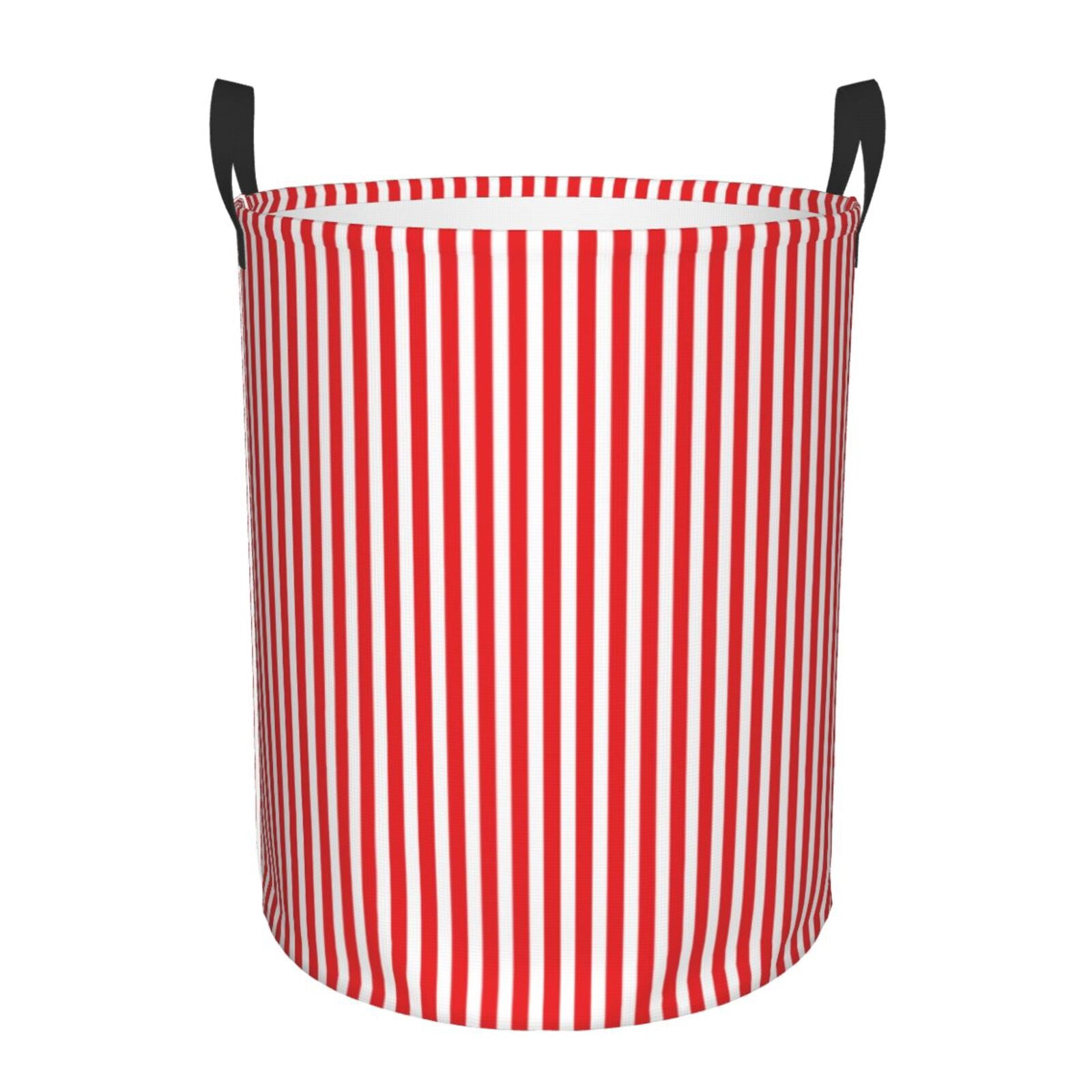 Rateoe Red And White Stripes Pattern Round Laundry Hamper Basket, Tall Hamper Basket for Blanket Storage, Nursery Clothes Hamper for Laundry in Bedroom and College Dorm-Medium