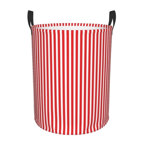 Rateoe Red And White Stripes Pattern Round Laundry Hamper Basket, Tall Hamper Basket for Blanket Storage, Nursery Clothes Hamper for Laundry in Bedroom and College Dorm-Medium