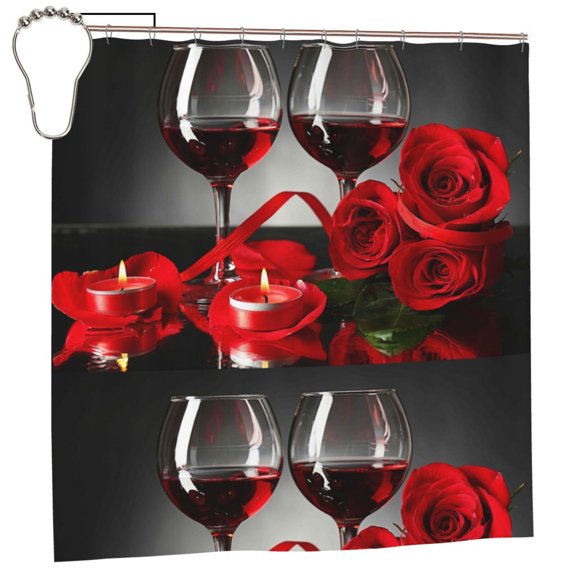 Rateoe Red Wine Rose Shower Curtain - Fancy Bathroom Shower Curtain Sets - Waterproof Shower Curtain with Hooks with 12 Plastic Hooks 72x72 Inches